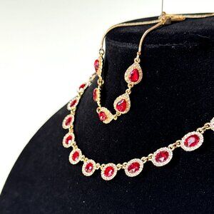 MACY'S Gold-Tone Pavé Crystal and Stone Slider Bracelet and Necklace Set - NWOT